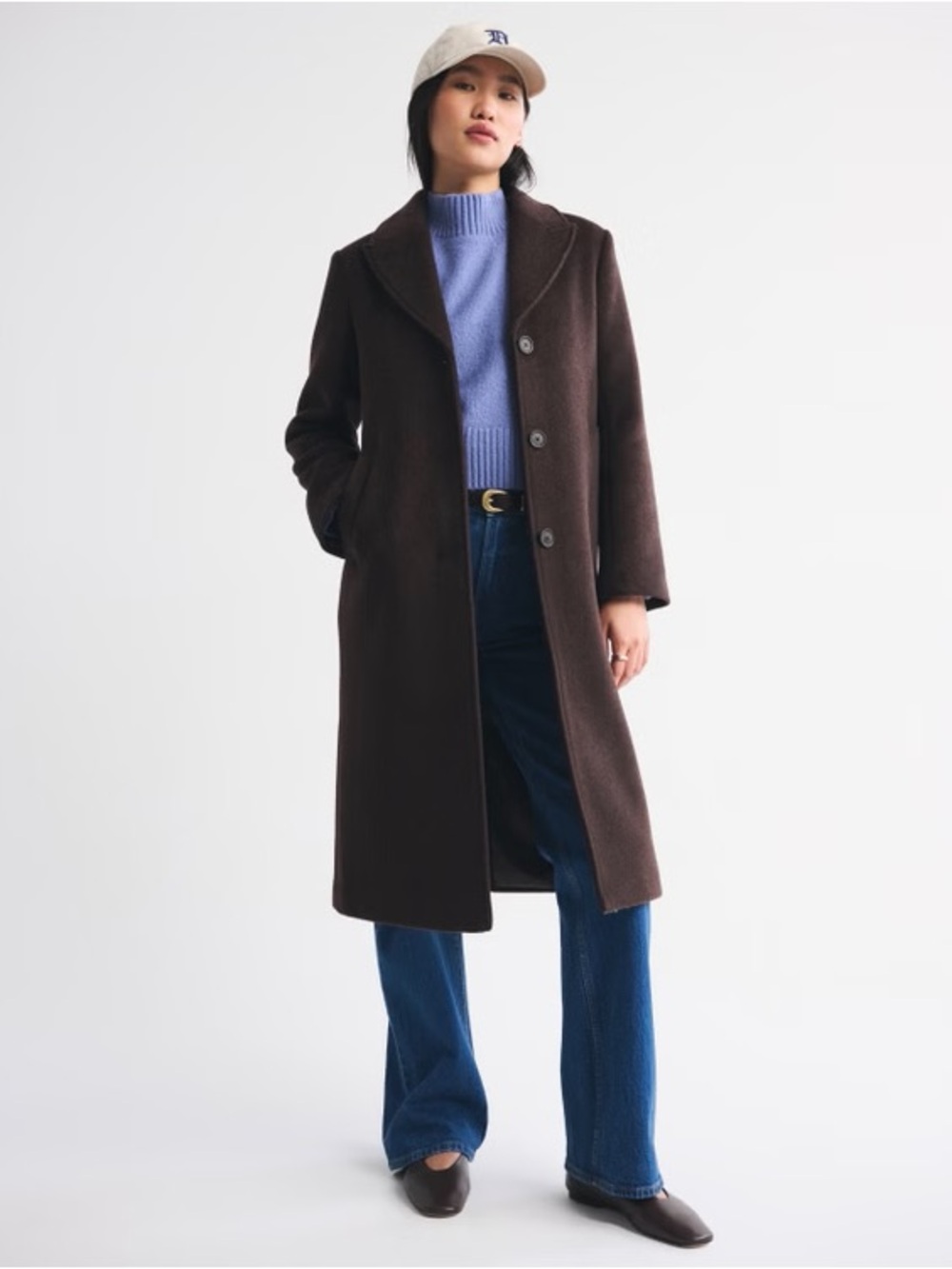 Abercrombie Women’s Recycled Wool-Blend Tailored Topcoat, Dark Coffee